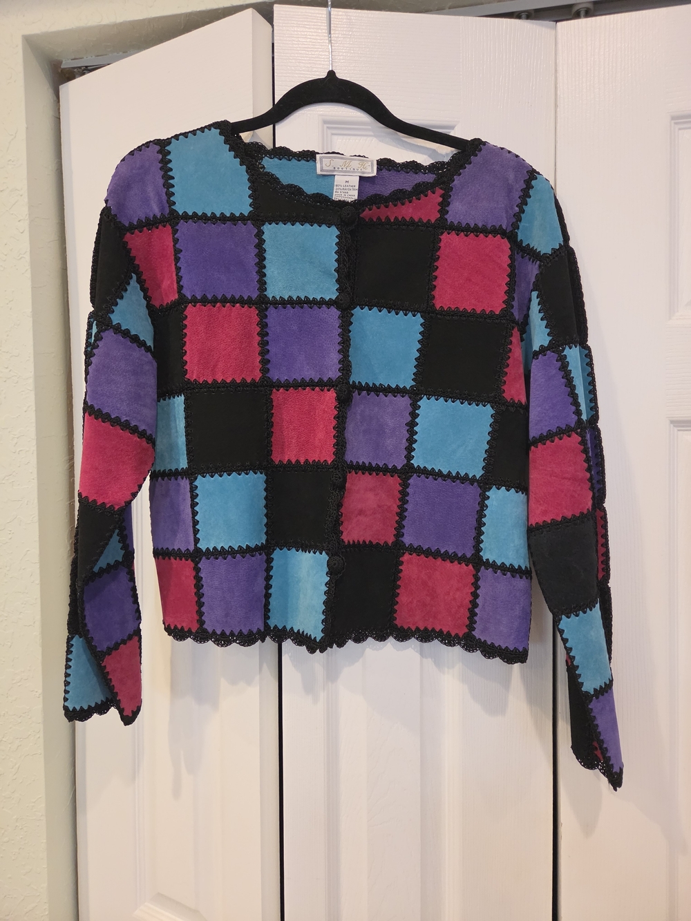 Vintage 80s S.M.H. Boutique Patchwork Suede Cardigan